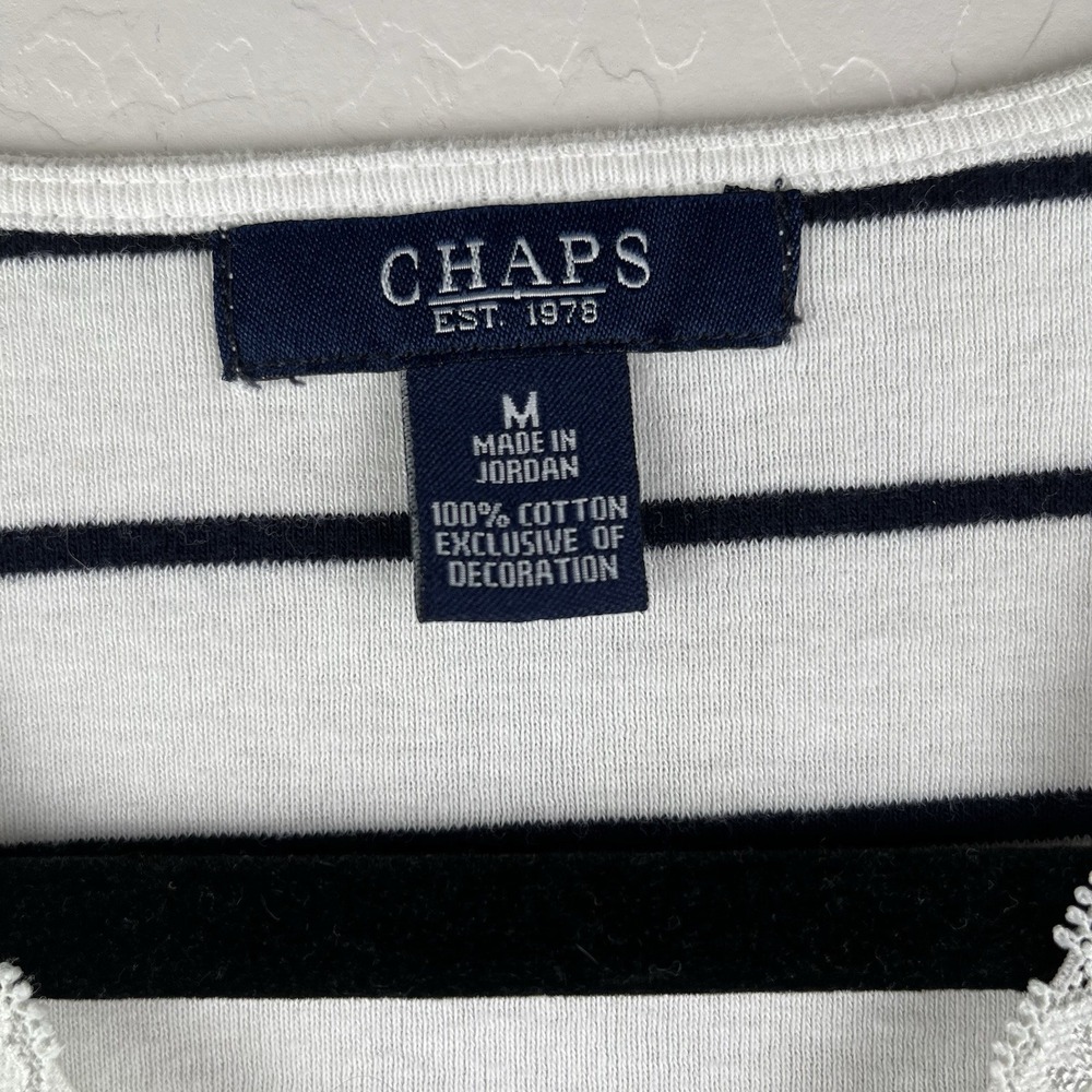 Chaps Ralph Lauren Short Sleeve Women's Sz M Striped Lace V-neck Western Cottage - Picture 3 of 9